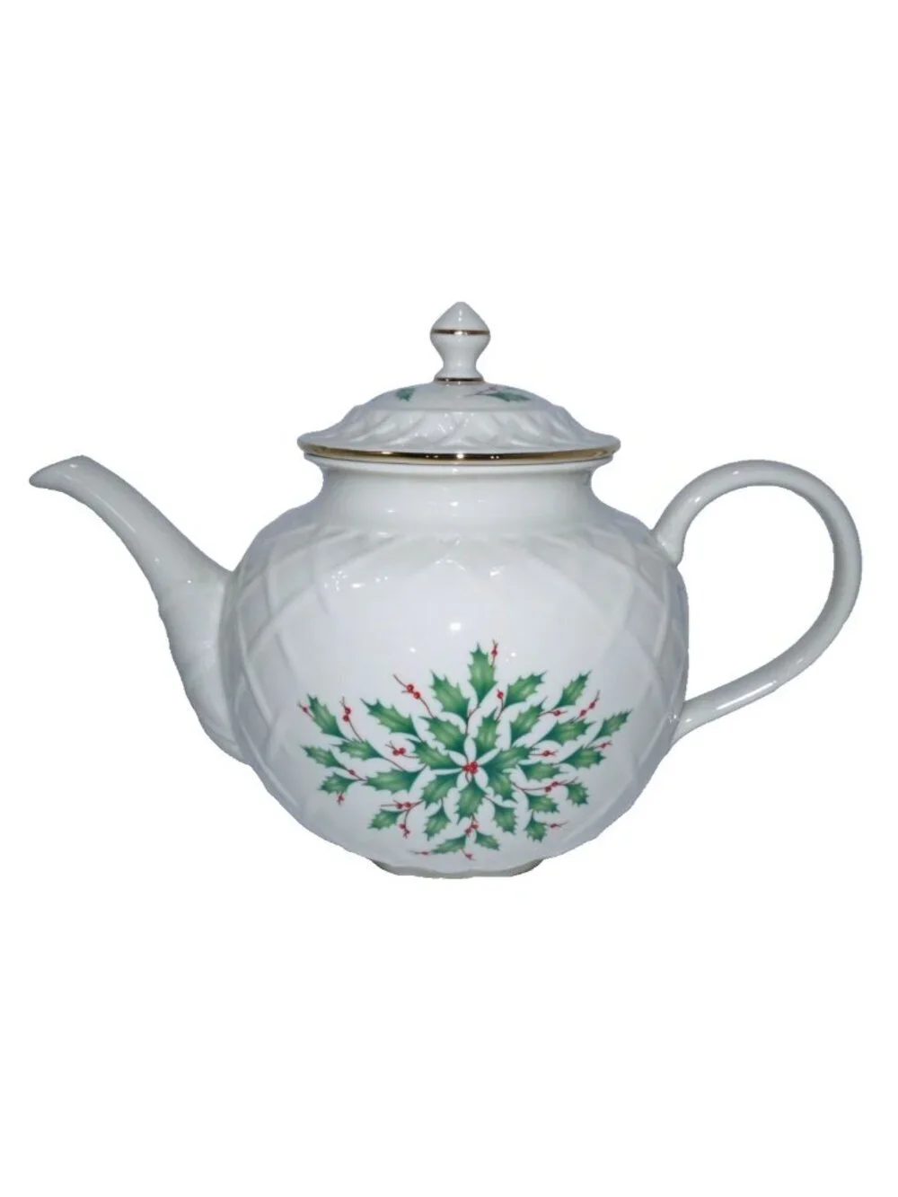 LENOX Dimensions Collection Holiday white TEAPOT green holly 7.5